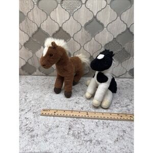 Douglas Cuddle Toys Lot of 2 Horse Pony Plush Brown White & Black White Cow 6"